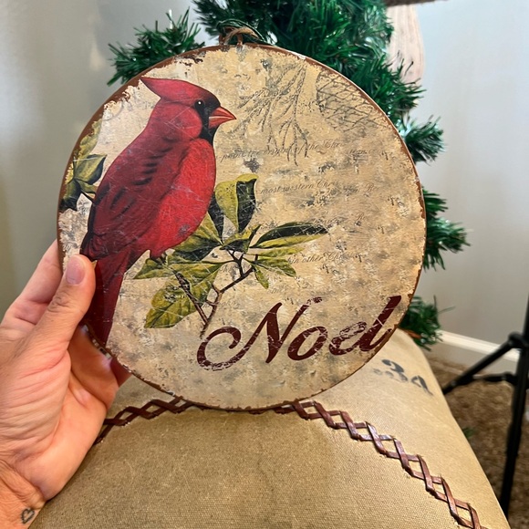 Large Round Metal Ornament With Red Cardinal - Picture 2 of 5